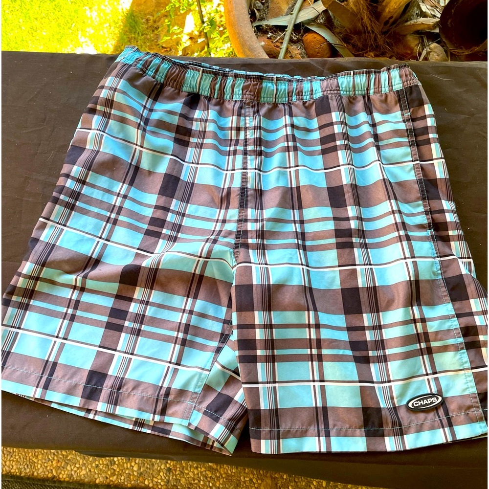 Chaps, Blue & Gray, Swim Trunks, Size M